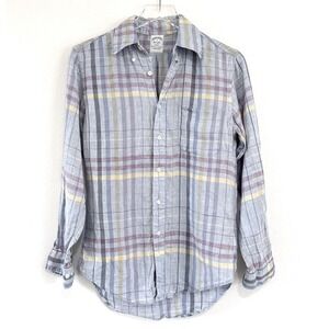 Brooks Brothers | Linen Blue Plaid Button Front The Polo Shirt